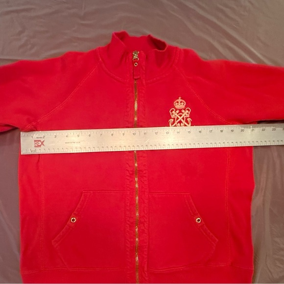 Lauren Jeans Co Red and Gold Zip-Up Sweatshirt Size Large - Picture 6 of 7